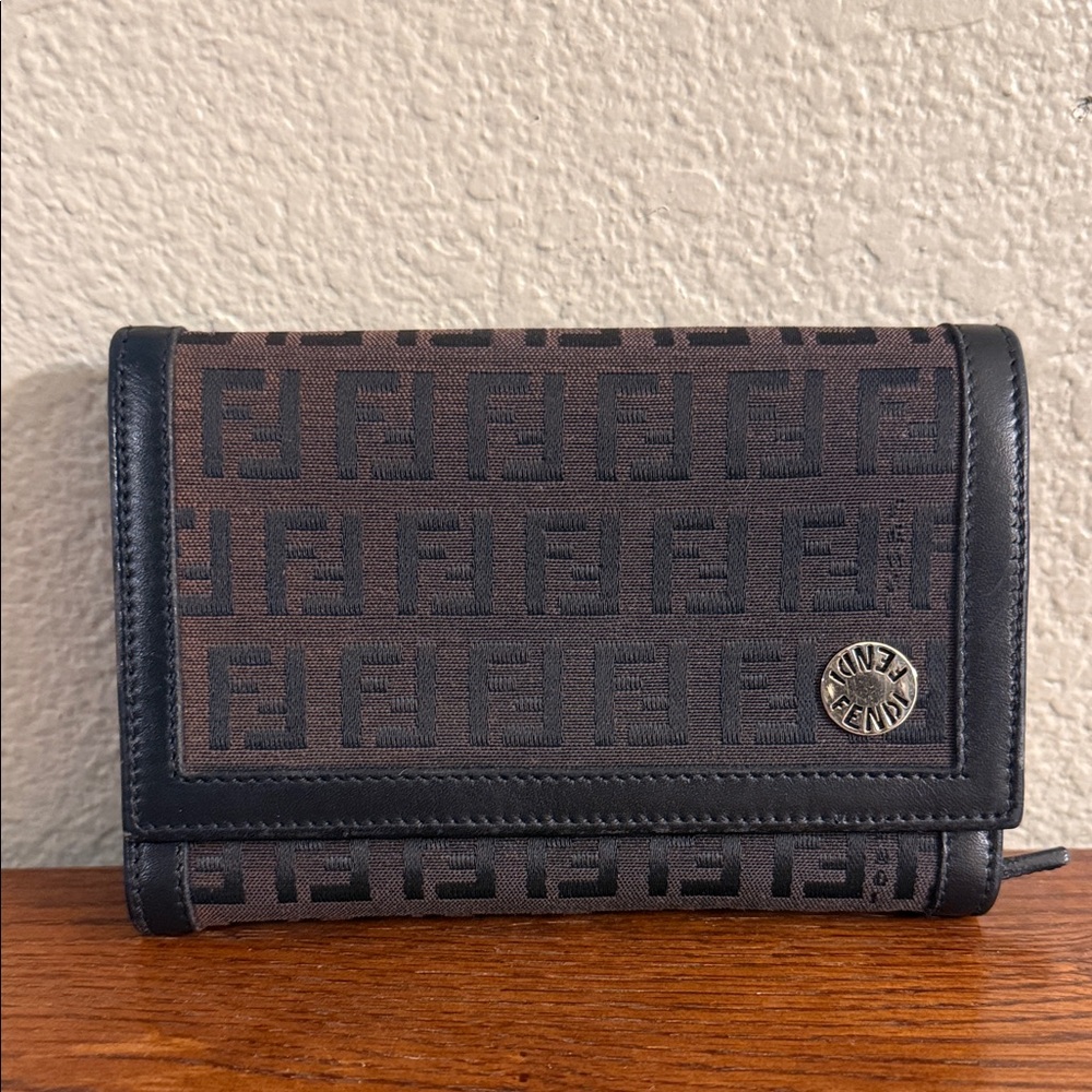 Fendi Authentic Black and Brown Logo Wallet